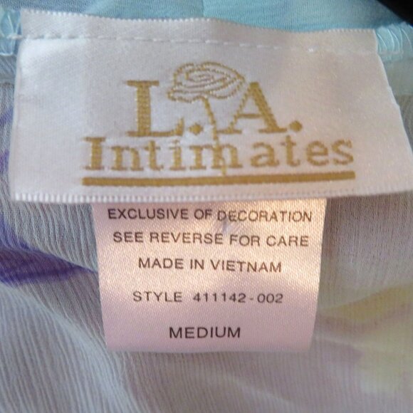 LA Intimates Knee Length Sheer Robe M Blue Lavender Floral Ruffled Lace Sleeve - Picture 9 of 13